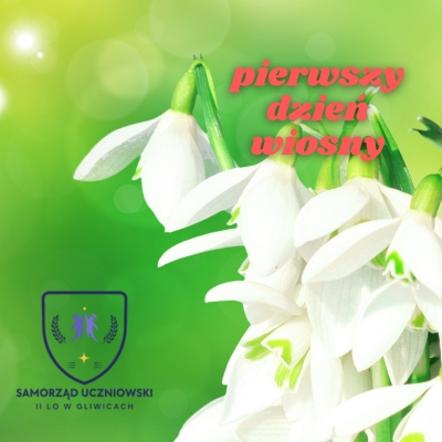 obraz - pierwszy dzień wiosny, logo Samorządu uczniowskiego